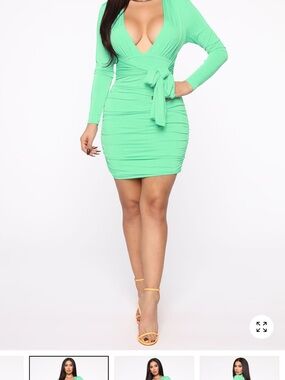 Fashion Nova Mint Green Long Sleeve Wrap Bodycon Mini Dress